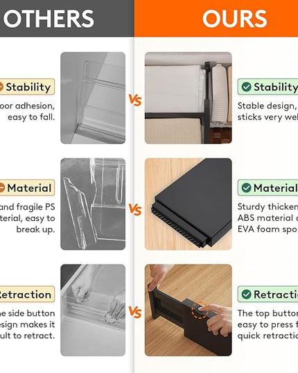 Lifewit 9 Pack Drawer Dividers 4" High, 11-17" Adjustable Drawer Organizers for Clothes, Expandable Dresser Separators in Bedroom/Bathroom/Kitchen/Fridge/Office Organization and Storage, Black
