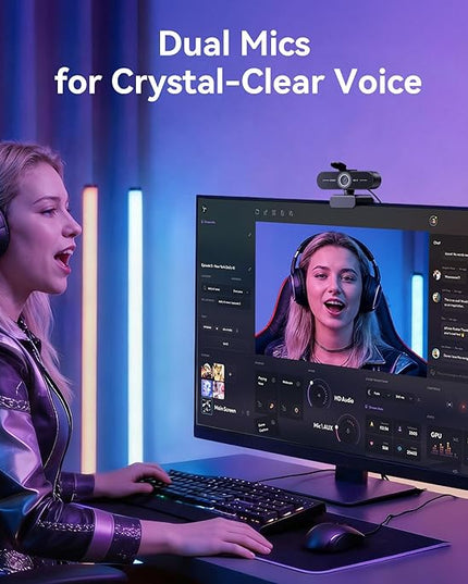 EMEET C60E 4K Webcam with Tripod, Streaming Camera with PDAF Autofocus, Dual Microphones, Auto Light Correction, 73° FOV, Plug & Play USB Webcam for Live Streaming, Gaming & Real-Time Interaction