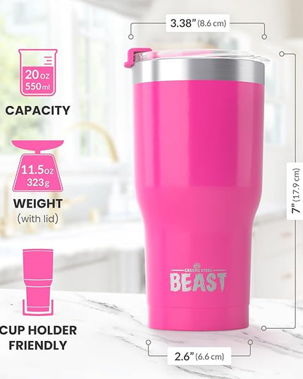 Beast 20 oz Tumbler Stainless Steel Vacuum Insulated Coffee Ice Cup Double Wall Travel Flask (Cupcake Pink)