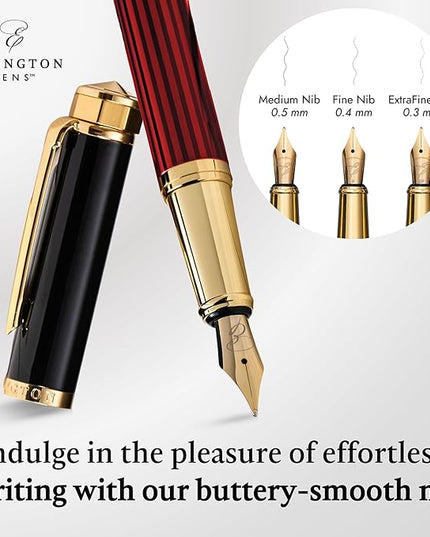 Ellington Pens Luxury Fountain Pen Set - Extra Fine Nib - Includes 3 Ink Cartridges, Refillable Ink Converter, Gift Box-Fountain Pens For Writing, Calligraphy, Journaling, Sketching (Crimson Blend)