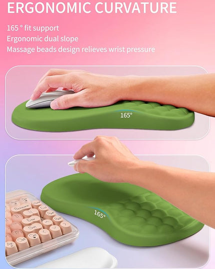 Hokafenle 2in1 Combination, Wave Keyboard Wrist Rest and Ergonomic Curvature Mouse Pad Wrist Support for Relieve Wrist Pain, Filled with Soft Cushion Memory Foam, Dill Green
