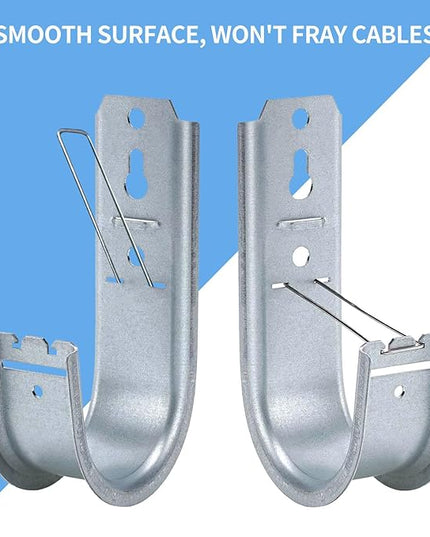 KUAGINZUHE 50 Pack 2-Inch Galvanized Steel Cable Support J-Hooks with Retainer Clips - Heavy Duty Wall Mount Cable Management Hooks for Structured Cabling & Organization