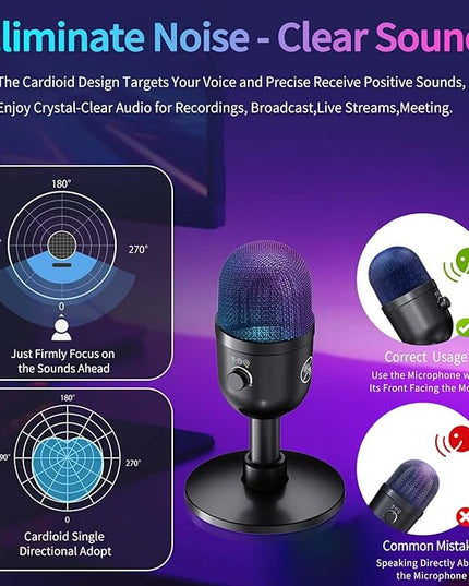USB Microphone for PC - Computer Gaming Mic with RGB Lighting for PS 4&5,Dual Audio Mixing,Mute,Headphone Output,192KHz/24Bit Hi-Fi Condenser Microphone for Streaming,Singing,Podcast Recording