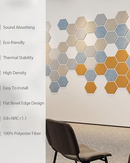 12 Pack Acoustic Panels Self Adhesive Sound Proof Foam, High Density Sound Acoustic Foam Panel, 12X10.23X0.4 Inch Hexagon Wall Panels in Home,Office,Reccording Room,Studio(Blue Gray)