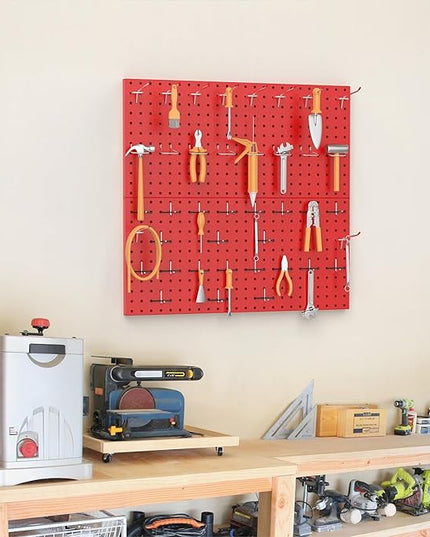 TORACK Metal Pegboard Wall Organizer 24" x 24" or 12" x 48", 70 PCS Tool Storage Pegboard for Garage Tool Organizer Board with Pegboard Hooks for Workbench(Red)