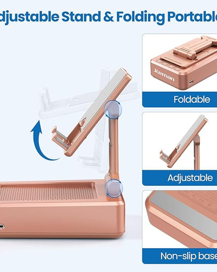 JTEMAN Cell Phone Stand with Bluetooth Speaker,Brithday Gifts for Men Women,Phone Speaker Amplifier,Kitchen Gadgets for Men,Phone Holder for Desk - Rose Gold