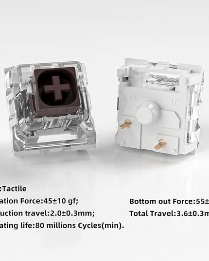 Kailh Box Brown Switches for Mechanical Keyboard,3-Pin 45gf Tactile/Factory Lubed/Dust&Waterproof Switches(Kailh Box Brown,108Pcs)