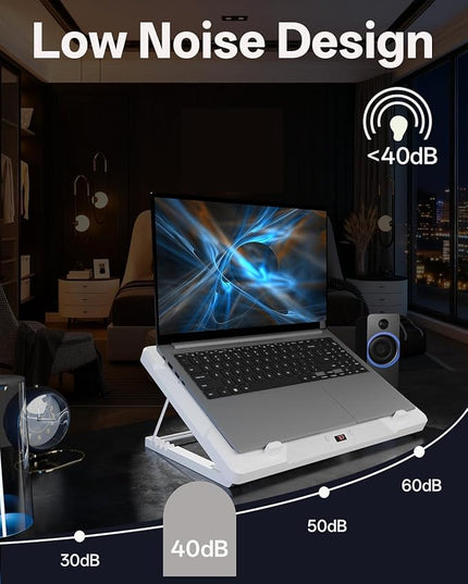 DEPGI Laptop Cooling Pad, Laptop Cooler Stand with 5.5" Movable Fan Easy to Clean, Auto Temp Sensor & 3-Speed Manual Control, Ultra Quiet ≤40dB for 14–17.3 Inch Laptops, White