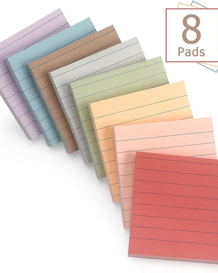 8 Pads Lined Sticky Notes Vintage Color 3x3 in, Self-Stick Sticky Note Pads Lined Pads 8 Pads/Pack, 640 Sheets, Easy to Paste for Office, School, Home