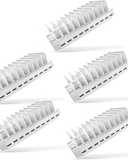 【5PCS】 Unitek Multi Charging Station, 10-Port USB Charger for Multiple Device with SmartIC Tech and Adjustable Dividers, Organizer Stand Compatible with iPad, Tablet, Kindle, iPhone - 5PCS, White