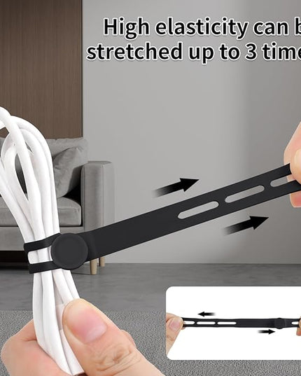 Oligei 25 Pcs Silicone Cable Ties, Cable Ties Reusable, High Elasticity Cord Wraps for Electrical Cords, Cord Organizer for Earphone, Phone Charger(Black)