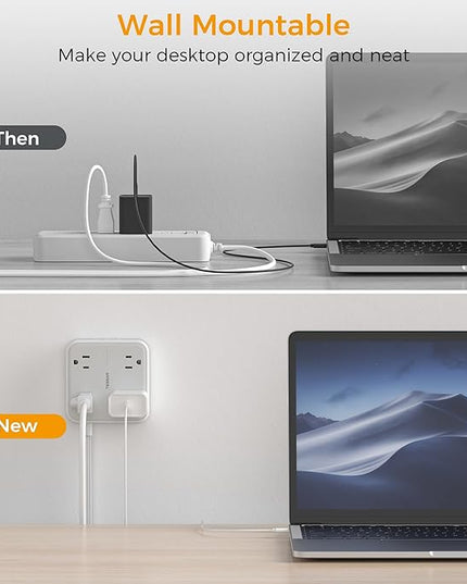 10 FT Surge Protector Power Strip, TESSAN Extension Cord Flat Plug with 4 Widely Outlets Extender, Indoor Desk Charging Station with Surge Protection for Home, Office Supplies, Dorm Room Essentials