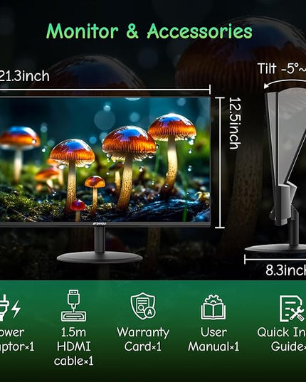 SANSUI Computer Monitor 24 inch Eye Care 1080P Display HDMI,VGA Ports with 178° Viewing Angle/Frame-Less/Tilt/VESA Compatible for Office and Home