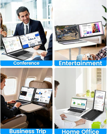 Cevaton Laptop Screen Extender, 14" Ultra-Slim & Lightweight Portable Monitor for 13"-17" Laptops, 1080P FHD Dual Monitor, One Cable Connection, Compatible with Wins/Mac/Android/Linux/Chrome (Grey)