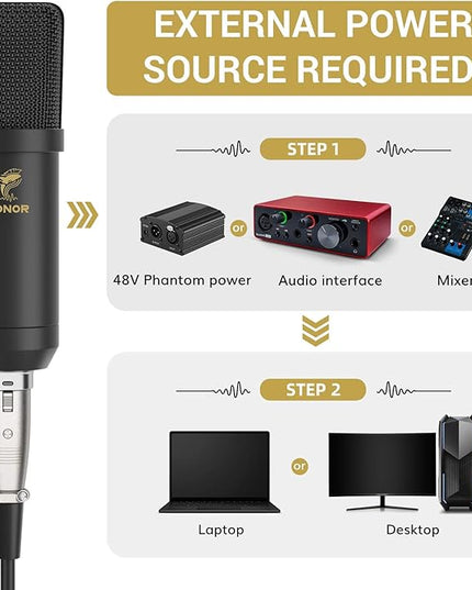 TONOR XLR Condenser Microphone, Professional Cardioid Studio Mic Kit with T20 Boom Arm, Shock Mount, Pop Filter for Recording, Podcasting, Voice Over, Streaming, Home Studio, YouTube (TC20)