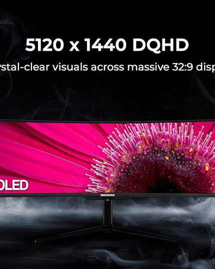 Deco Gear 49-inch Super UltraWide QD-OLED 5120 x 1440 (DQHD) Computer Monitor, 144Hz, Speaker, Adaptive-Sync, USB-C 90W, KVM, HDMI, DP, VESA Mountable, Tilt, Adjustable, 0.03ms, American Seller