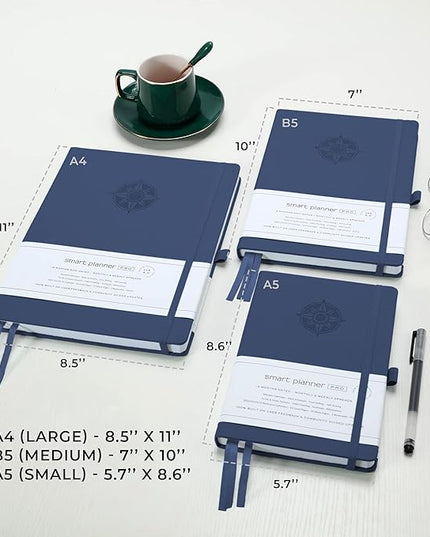 Smart Planner Pro – Undated Daily Planner – Medium B5 – Achieve Goals & Increase Productivity with Weekly, Monthly, Work Sections - Organizer Planner with Back Pocket, 3 Satin Bookmarks & Pen Holder