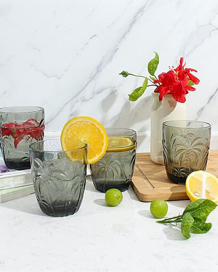M&N HOME Set of 4 Old Fashioned Drinking Glasses, 9 Oz Cups, Glass Tumblers, Glass Cups, Water Glasses, Juice Glasses, Highball Glasses, Glassware Set - GREY SET