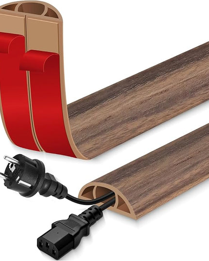 Floor Cord Cover for Wires on Floor Self Adhesive Cord Hider Floor Cable Management Wire Covers for Cords Protector Prevent Cable Trips Cord Cavity W 0.47" x H 0.27", Misty Brown Wood, 20Ft