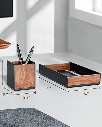 UPERGO Walnut Desk Tray with Pen Holder Set, Natural Wooden Desk Drawer Organizer Office, Organizer Tray for Keys, Pen, Watch