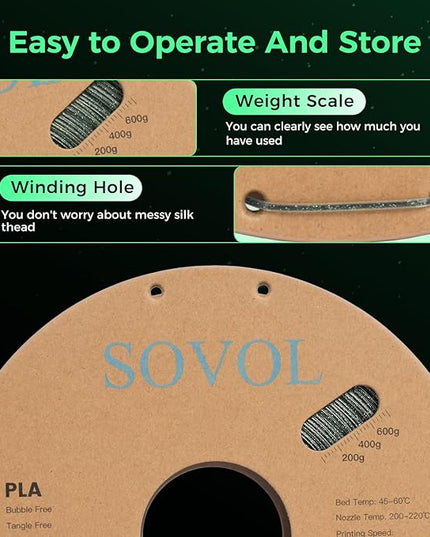 Sovol 3D Printer Luminous Filament, Glow in The Dark PLA 1kg (2.2 lbs) Spool 3D Printing Materials, Dimensional Accuracy +/- 0.03 mm, 1.75 mm, Shiny Green