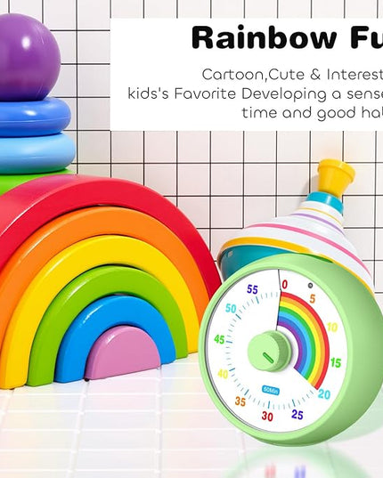 Visual Timer for Kids, 60-Minute Countdown Timer for Classroom Office Kitchen, Desk Timer Kids Time Management Tools with Silent Operation, Pomodoro Time Rainbow Pattern (Green)
