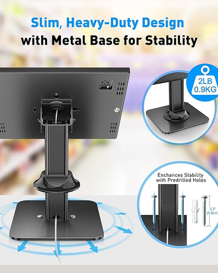 AboveTEK Anti-Theft iPad Kiosk Stand – POS iPad Security Stand – Heavy Duty Base, 360° Swivel, 75° Tilt Bracket – Perfect for Retail Business (Black) (Black, 12.9"/13" iPad & 12.4" Galaxy Tab)