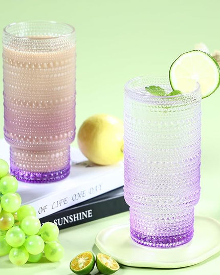6pcs Hobnail Drinking Glasses Set, 16 oz Vintage Glassware Drinking Glasses, Gradual Purple Water Glasses Tumbler, Cups for Kitchen, Juice, Beer, Cocktail, Whiskey