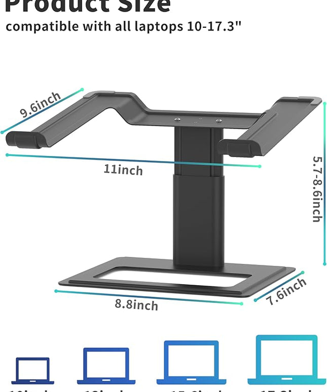 SOUNDANCE Adjustable Laptop Stand for Desk, Computer Stand, Ergonomic Laptop Riser Holder Compatible with 10 to 17.3 Inches Notebook PC Computer, Aluminum Black
