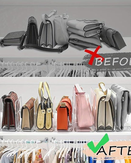 4PCS 3 Sections (Wide 4.2inch) Acrylic Wallet Organizer for Closet, Handbag Storage, Book, Bag, Desktop File, Desktop Accessories Organizer (Clear)
