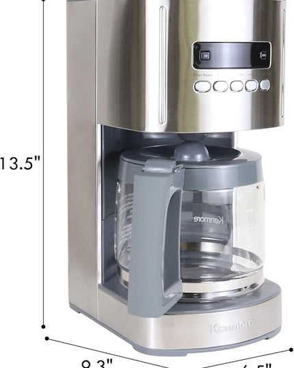 Kenmore Drip Coffee Maker - 12 Cup Programmable Cafe Machine With Glass Pot, Regular & Bold Brew, Auto Shut Off Large Water Reservoir, Reusable Filter, Kitchen Appliances For Cafeteria Barista