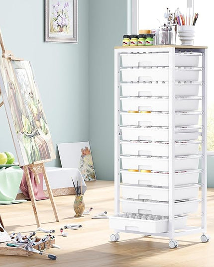 Rolling Cart with Drawers,12 Drawer Rolling Cart,Rolling storage cart with drawers,White Rolling Drawer Cart,Teacher Rolling Cart for Classroom Storage,Craft Cart with Wooden Tabletop