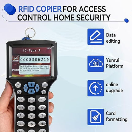 RFID Copier Reader Writer,Multi-Frequency 125kHz 13.56MHz Card Duplicator for Access Control, Home Security & Elevator Cards,Supports IC ID HID UID | Includes Free Software, USB Cable & 15 Blank Cards