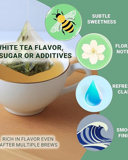 ADMIRINGAZELAND Jasmine White Tea Bags - 30 Count Fujian White Peony Leaf & Real Jasmine Flowers Blend with Pyramid Bags, Morning & Afternoon Chinese Tea Gift for Women & Men, 2.1oz