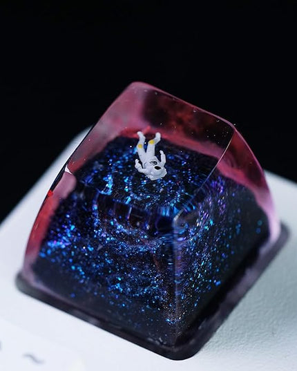 Pink and Purple Galaxy Astronaut Artisan Keycap R1 SA Profile Custom Gaming Keycaps 1U ESC Handmade Resin Astronauts Key Cap Cherry MX Switch Compatible Mechanical Keyboard Space Lover Gift