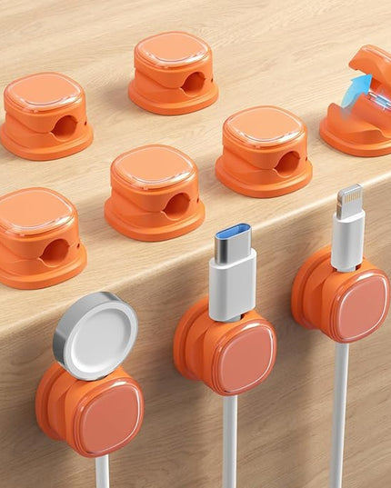 9 Pack Cord Organizer, Spring Cable Management, Adhesive Cute Cable Holder Clips, Phone Charger Wire Keeper for Desk Nightstand Car Office (9-Pack Orange)
