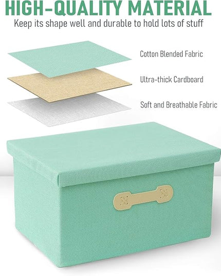 Enzk&Unity Decorative Storage Bins with Lids, Fabric Linen Foldable Storage Box with Handle Home Organizer for Shelf, Closet, Bedroom, Living Room, Office, 3 Packs, Teal
