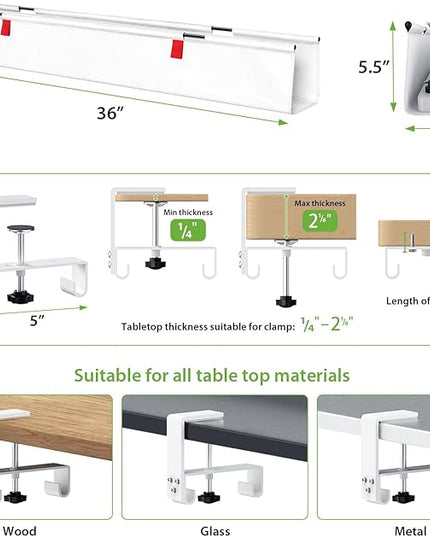 KEEGH Large 36" Under Desk Cable Management Tray - Under Desk Cord Organizer - Clamp/Screw Mount - Support Upto 70lbs - Wire Management - Gaming/PC Cable Tray - Cord Hiders for Office/Home, White