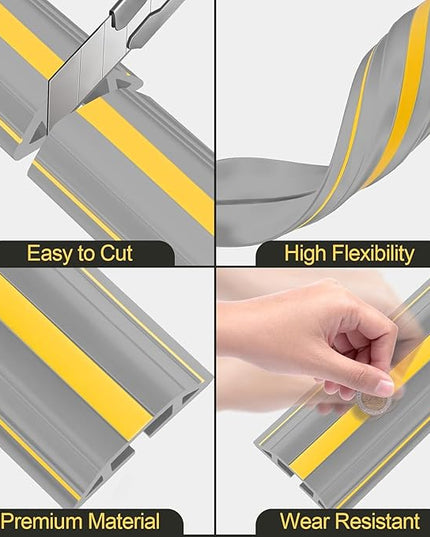 MYFAMIREA 4FT Floor Cord Cover Heavy Duty Cord Cover for Wire on Floor, Outdoor Cable Covers Protector with 3 Channels, Extension PVC Wire Covers Hider Management for Home Office Outdoor, Grey