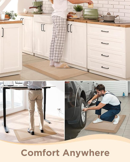 Ophanie Kitchen Mats for Floor, 3/4 inch Thick, 17x24 Anti Fatigue Cushioned Mat, Kitchen Rugs, Waterproof, Comfort Ergonomic Standing Mat for Office, Home, Sink, Beige Non-Slip Ridged Bottom