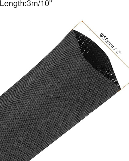 MECCANIXITY Braided Cable Sleeves Heat Shrinkable Fabric Sleeving, 2" 10ft Black 2:1 Ratio Heat Shrinkable Cord Protector for Harness Cable, Network Cable Protection, Cable Management