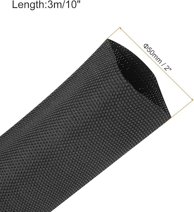 MECCANIXITY Braided Cable Sleeves Heat Shrinkable Fabric Sleeving, 2" 10ft Black 2:1 Ratio Heat Shrinkable Cord Protector for Harness Cable, Network Cable Protection, Cable Management