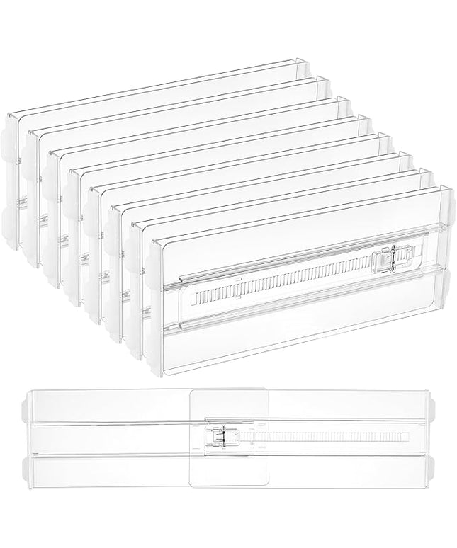 Vtopmart 8 Pack Drawer Dividers for Clothes, 4" High 10.2"-16.5" Adjustable Expandable Dresser Drawer Organizer, Clear Plastic Separators for Dresser, Baby Clothing, Underwear, Cosmetic, Toiletries