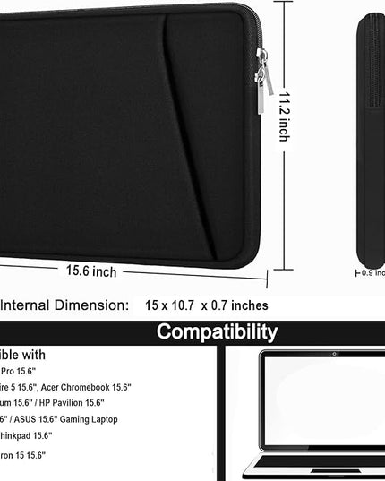 Laptop Sleeve, Durable Briefcase Shockproof Protective Case, Handbags Portable Laptop Bag for 15.6 inch HP Dell Asus Lenovo Notebook Computer with Front Pocket, Black