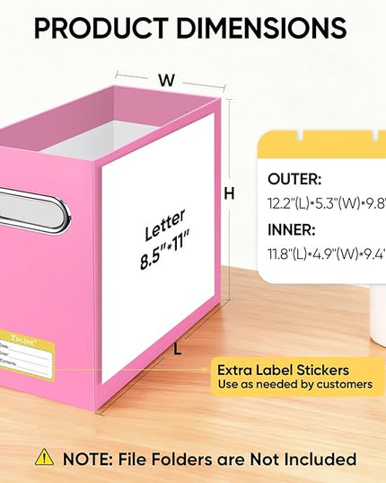BALEINE File Organizer Box, Cardboard File Folder Organizer with Handle for Letter Size, Portable Collapsible Hanging Filing Box for Home Office Document Storage (4 Pack, Pink)