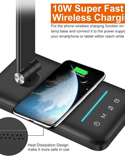 AFROG 8-in-1 4th Gen Multifunctional LED Desk Lamp with 10W Fast Wireless Charger,USB Charging Port,1200Lux Super Bright,5 Lighting Mode,7 Brightness，40 Min Timer,Night Light Function,5000K