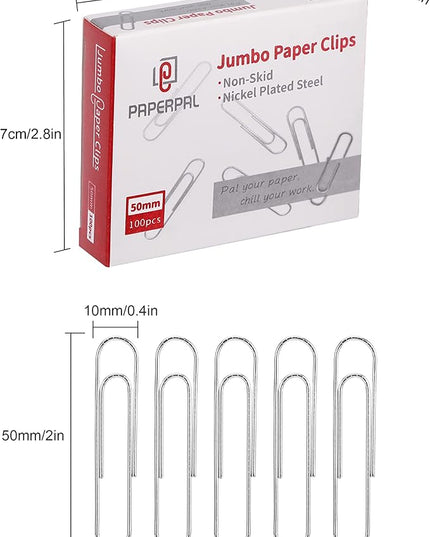 PAPERPAL Paperclips for Office School & Personal Use, Jumbo Nonskid Paper Clip (2"), 300 Large Paper Clips (3 Boxes of 100 Each), Silver
