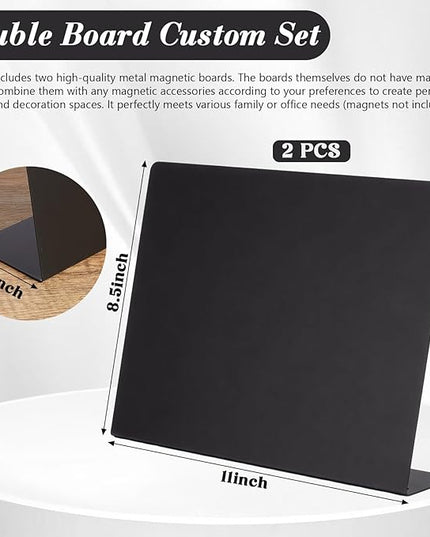 LEIFIDE 2 Pack Magnetic Bulletin Board with Stand 8.5 x 11 in Black Magnet Board Metal Magnet Tabletop Display Stand for Memos, Photos, Dining Tables, Home, School, Kitchen, Office