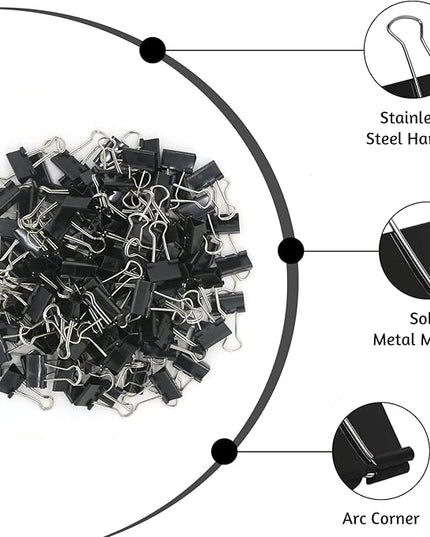 120 Pack Mini Binder Clips, Black Binder Clips, Small Paper Clips 15mm 5/8 Inch. Micro Size Office Clips for Home School Office and Business.