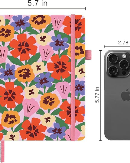 &And Per Se Dotted Journal Notebook, A5 Hardcover Bullet Dotted Journal, 160 Pages 100 gsm Thick Paper, 3 Sheets of Stickers Included - 5.7'' x 8'' (Elegant Florals)